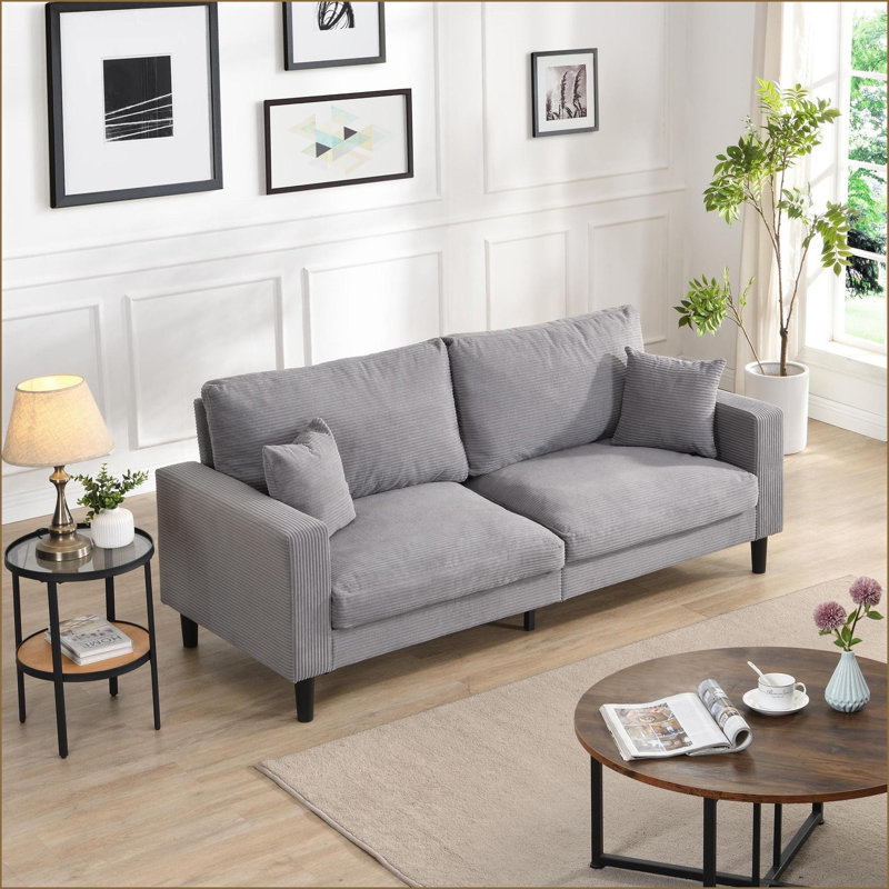 Canapé moderne 3 places 74 po avec structure en bois massif Sofas | Gris clair | Mid-Century moderne | Living Room
