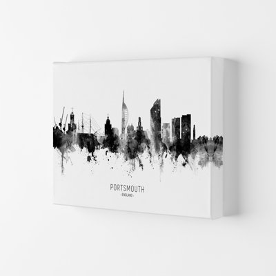 Portsmouth England Skyline Black White City Name by Michael Tompsett - Print