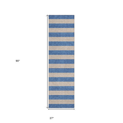 8' Runner Tan Striped Washable Non Skid Indoor Outdoor Runner Rug