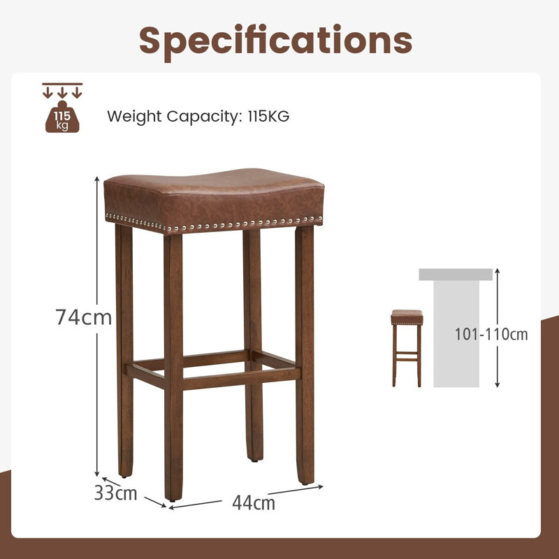 Keiran Upholstered Counter Stool, 74cm, Brown