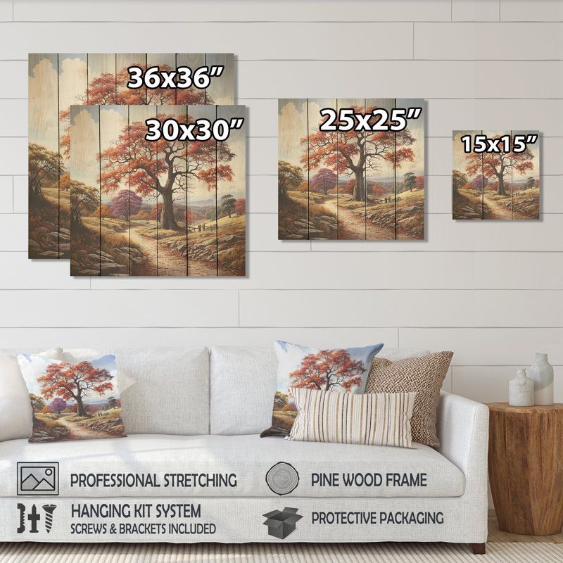 Sycomore d'automne - arbre sycomore sur bois, H 15 po x l 15 po
