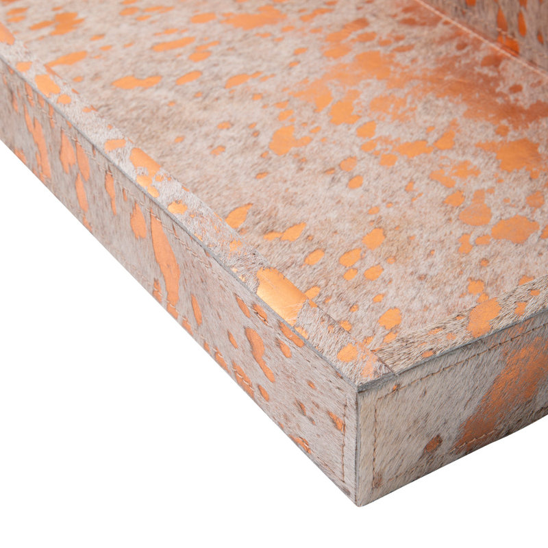 Metallic Copper Cow Hide Tray - Small, 2" H x 20" W x 10" D