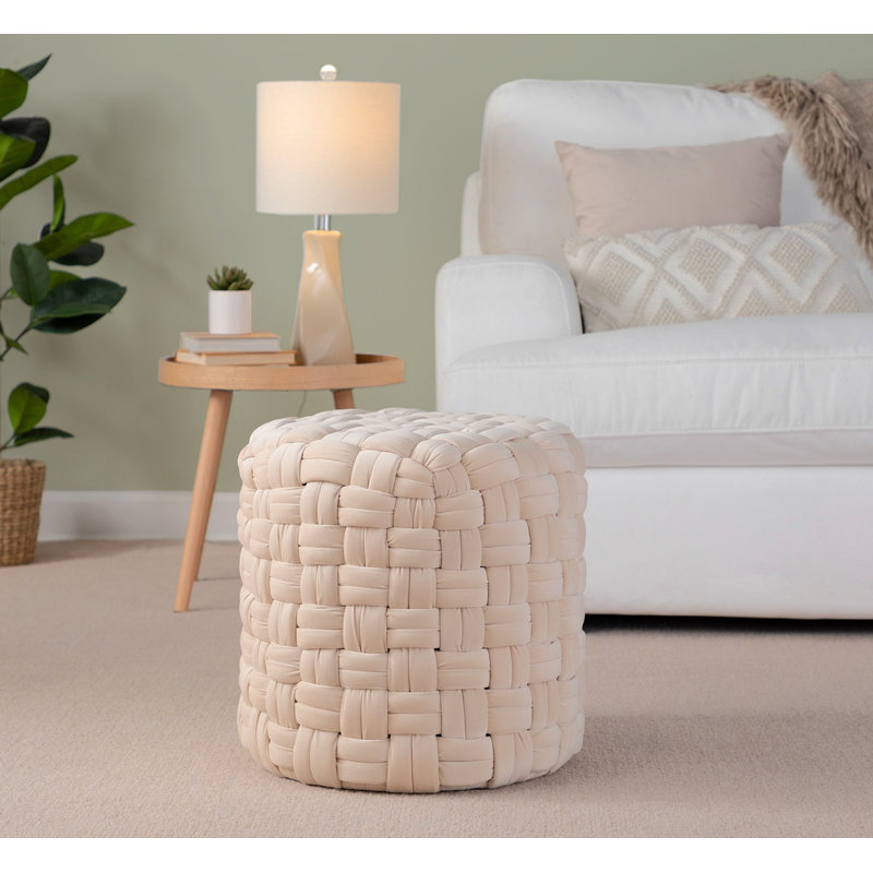 Repose-pieds tressé rond 16 po en velours crème par Lumisource, Crème