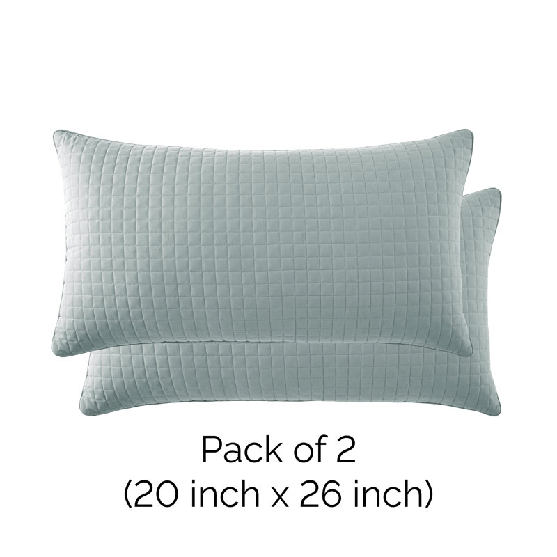 Ensemble de 2 taies décoratives matelassées à motif carré en microfibre à bords carrés passepoilés Southano Fine Vilens, ensemble de 2, 20 po x 36 po, bleu acier