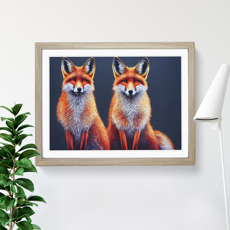 Two Foxes Vol.2 - Framed Print, 34cm H x 46cm W x 2cm D, Oak Framed