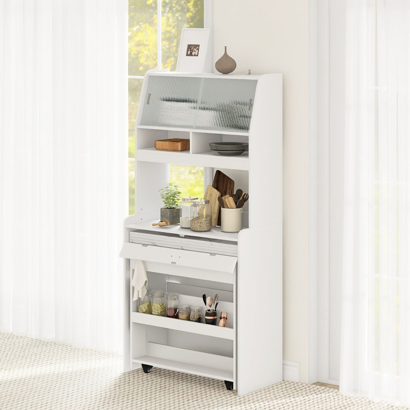 33.5" W Multifunctional Buffet With Hutch, Foldable Dining Table, White