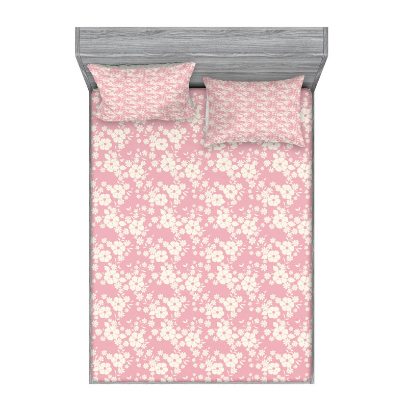 Microfiber Floral Sheet Set, Queen Sheet Set with Fitted Sheet