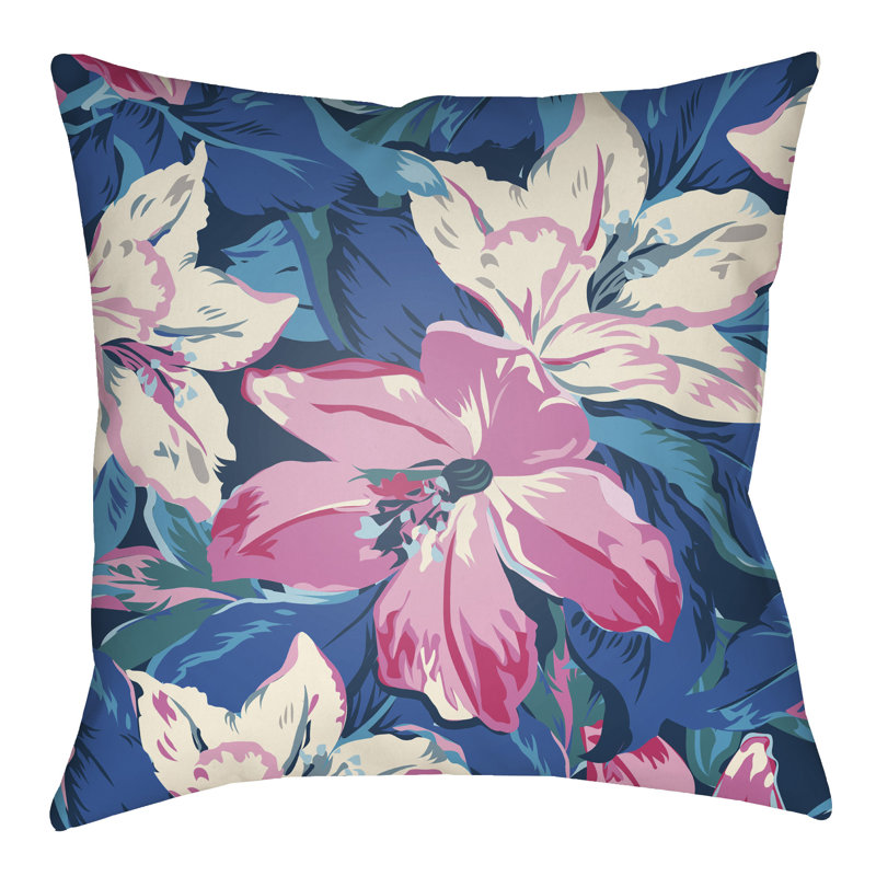 Lolita Zinnia Indoor/Outdoor Throw Pillow, 16" H x 16" W, Royal Blue/Fuchsia