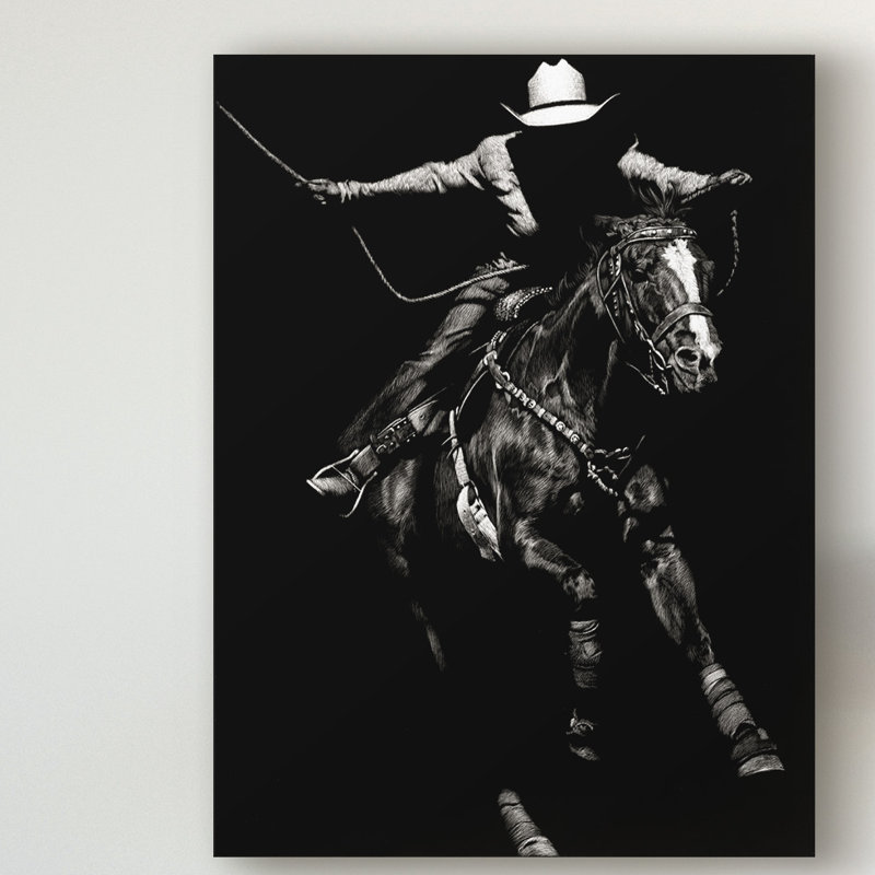 « scratching rodeo iii », impression sur toile tendue, H 19 po x l 14 po x P 2 po