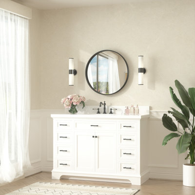 Puttnam Modern Round Bathroom Mirror with 2" Aluminum Alloy Frame, Shatter-proof Film, French Cleat Mounted