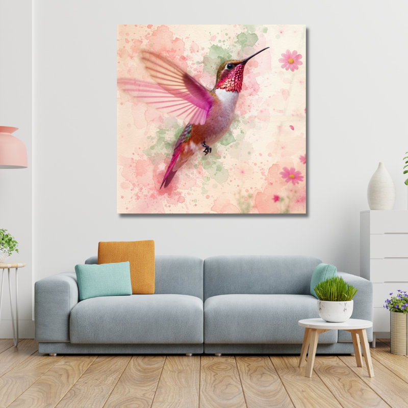 Art mural aquarelle en verre trempé Colibri, 12" H x 12" W