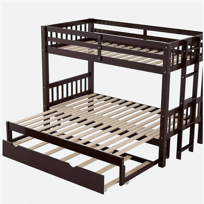 Twin over Pull-out Bunk Bed with Trundle, Espresso, Espresso