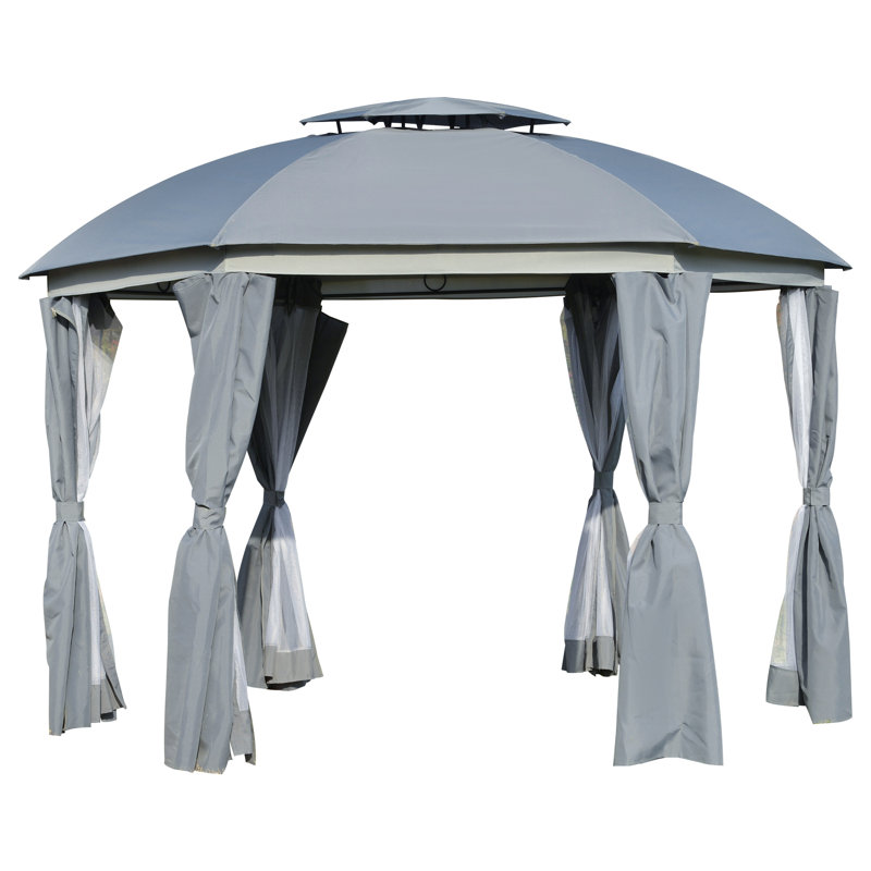 12' x 12' Gray Steel Patio Gazebo with Netting and Curtains