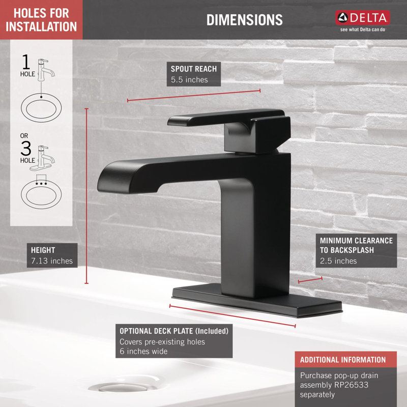 Ara Single Hole Bathroom Faucet, Matte Black