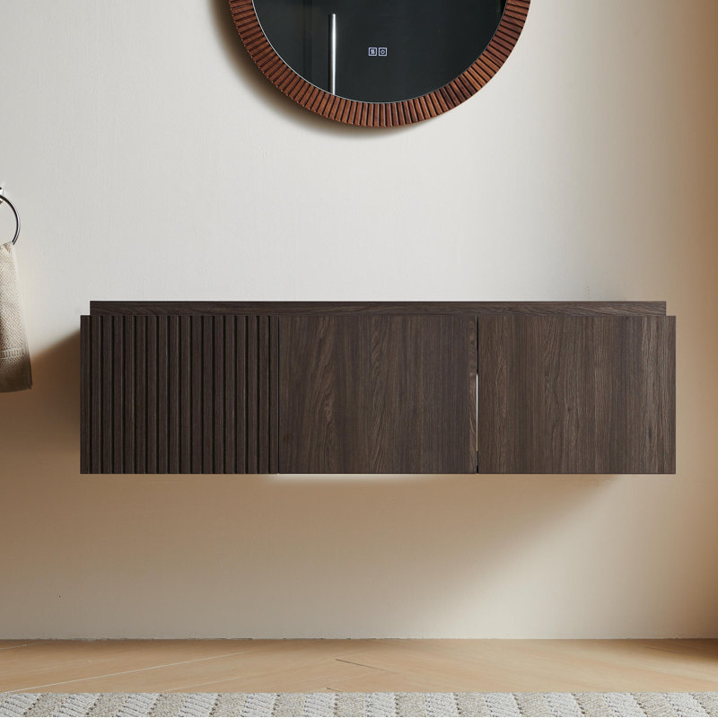 Armoire 48 po en contreplaqué de grain de bois espresso Muri avec portes doubles et un tiroir, sans couvercle ni couvercle, sans couvercle et évier