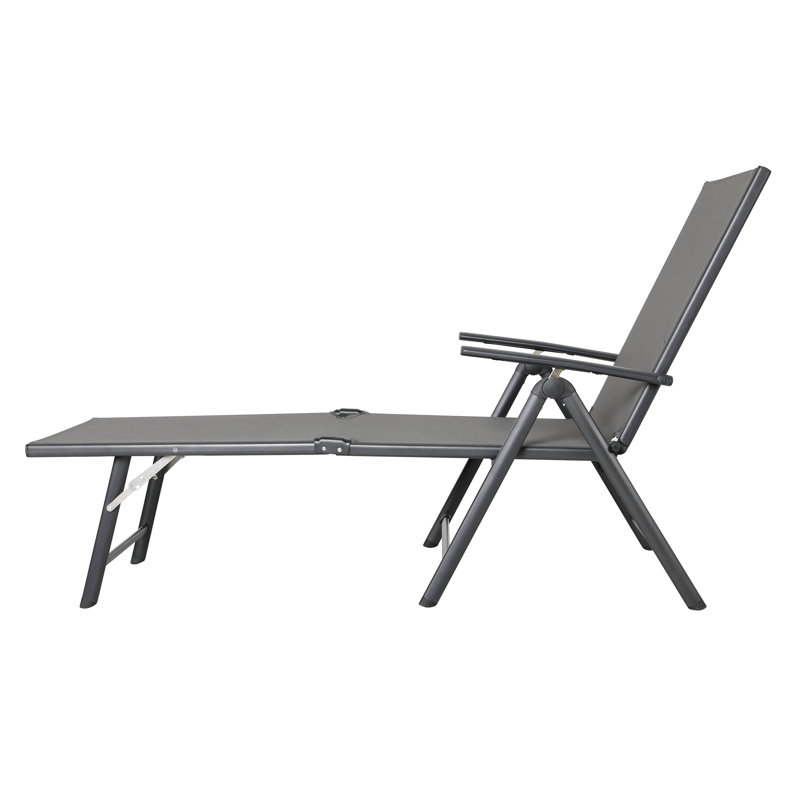 Hughe Outdoor Metal Chaise Lounge, Foldable and Assemble Free Outdoor Lounge Chair with 7-Position Adjustable Backrest, Patio Lounge Chair for Poolside, Dark Gra