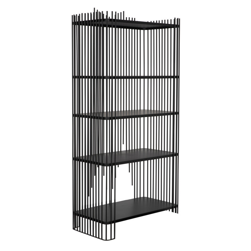 Matte Black Industrial Wood Geometric Bookcase
