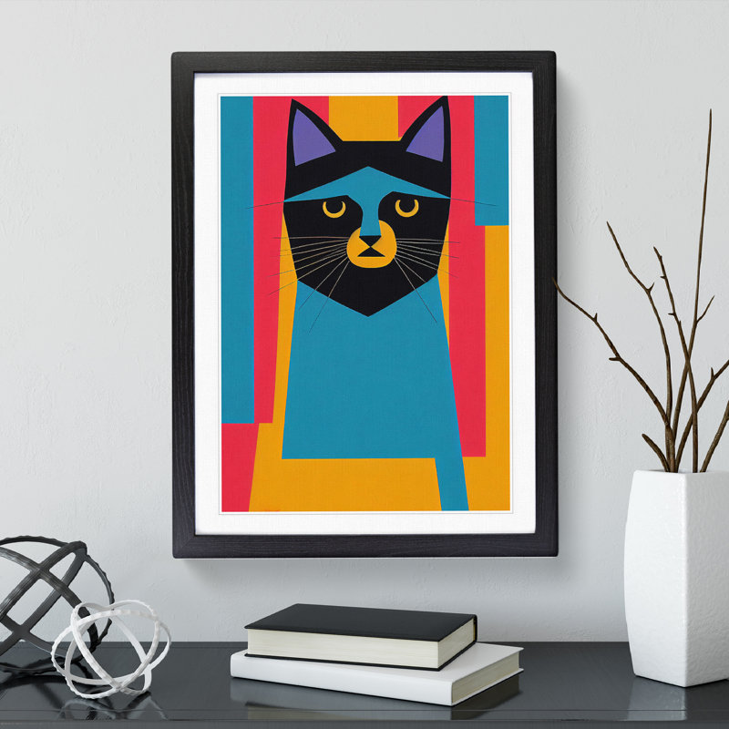 XV1022-238X Abstract Cat No.1 - Single Picture Frame Print, Black, 64cm H x 46cm W