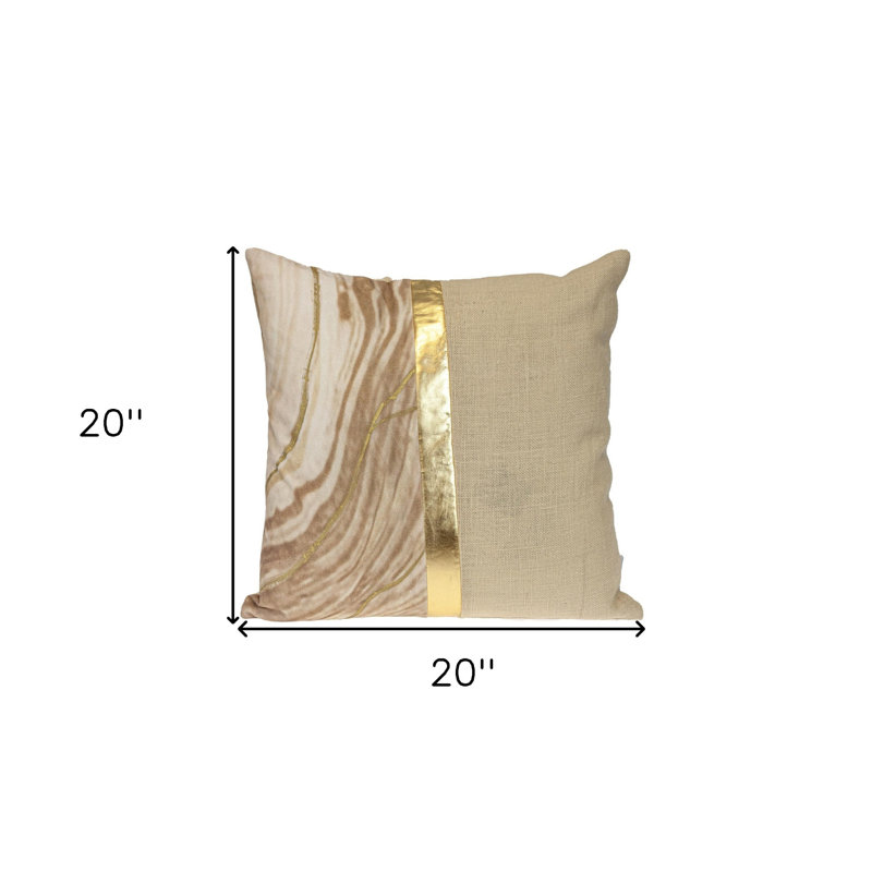 Coussin décoratif 20 po en mélange de coton rayé beige et doré
