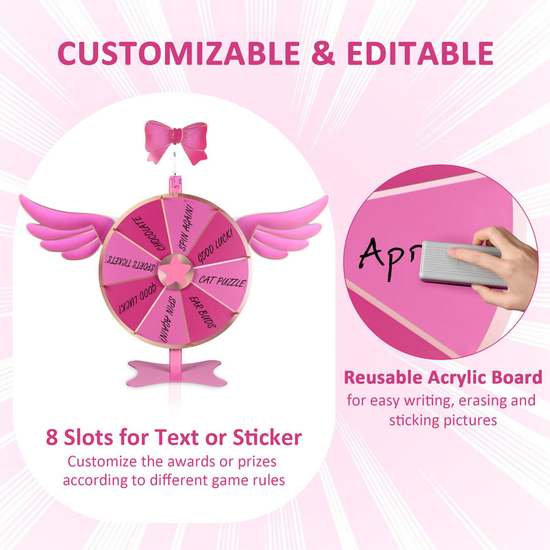 WinSpin 24 po à double usage, prix, ange rose, prix, plateau de table ou support au sol, roue de fortune, rotation pour Carnaval