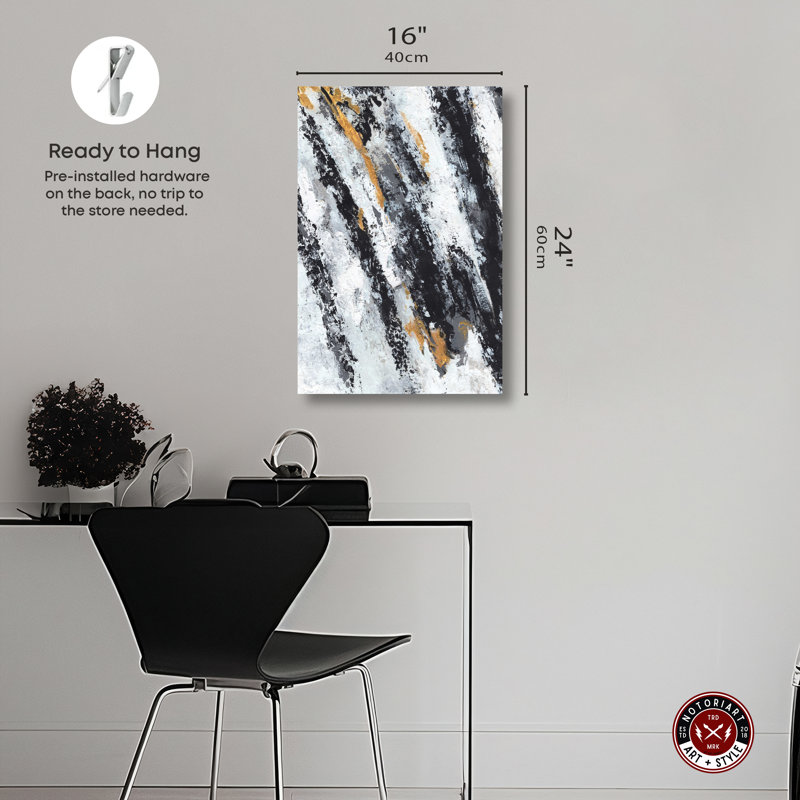 Masculine Abstract Black and Gold Canvas Wall Art, 24" x 16"