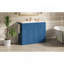 Meuble-lavabo bleu marine 48 po avec lavabo en céramique - 6 tiroirs (3 de chaque côté), tiroir central rabattable, portes doubles à fermeture en douceur, porte-serviettes latéral réversible, poignées argentées, panneau de fibres à densité moyenne