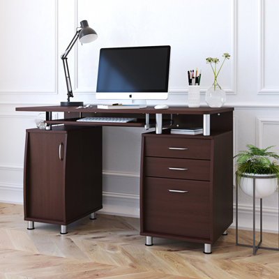 Bureau d'ordinateur complet avec rangement, chocolat