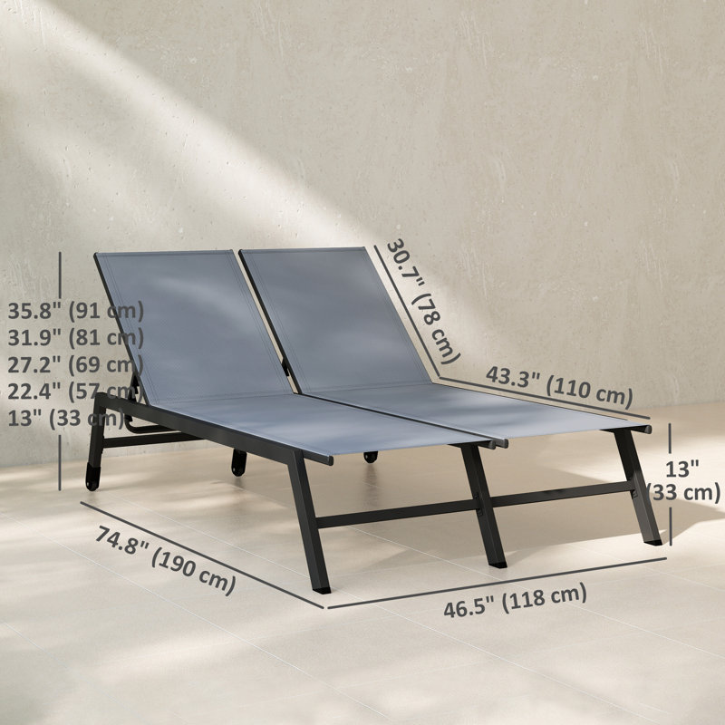 Chaise longue réglable à 5 positions, gris