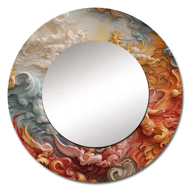 Crème astrologie nébuleuse en marbre V - grand miroir de formes abstraites, miroir mural rond rond rouge, impression d'art en métal
