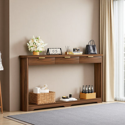 70.1" Wavy-Patterned Storage Table With Drawers; A Slim Wooden Side Table That Can Be Placed Behind A Sofa, Ideal For Entryways, Hallways, And Doorways.70.1"L*8.7"W*35.5"H