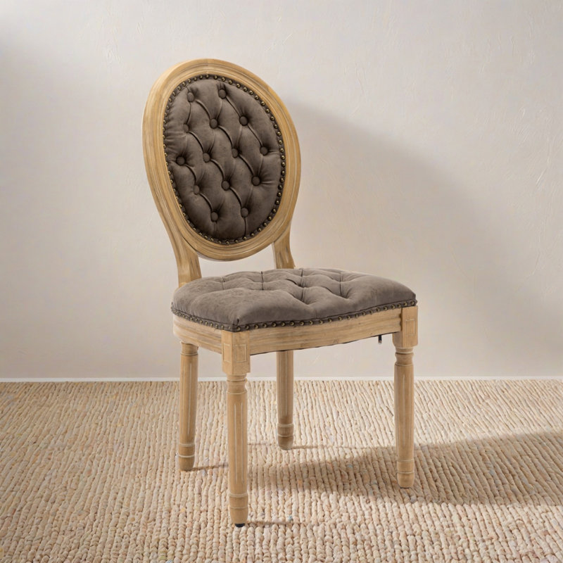19.71" H Tufted Upholstered Side Chair With Nailhead Trim Decor King Louis Back Dining Chairs, Set of 2, Brown