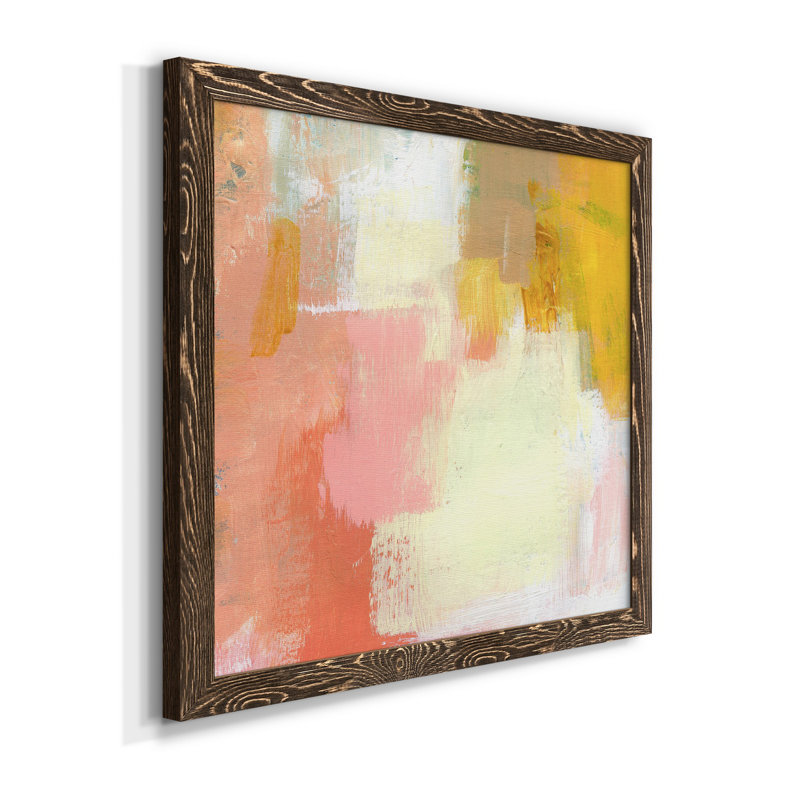 Toile encadrée jaune et rosé I-Premium - prête à être accrochée, Noyer, H 31,5 po x l 31,5 po x P 1,5 po