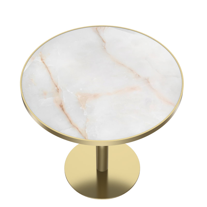 Table bistro ronde de 31,5 pouces avec plateau en faux marbre et plateau en métal robuste, facile à assembler, diamètre de la structure en métal robuste