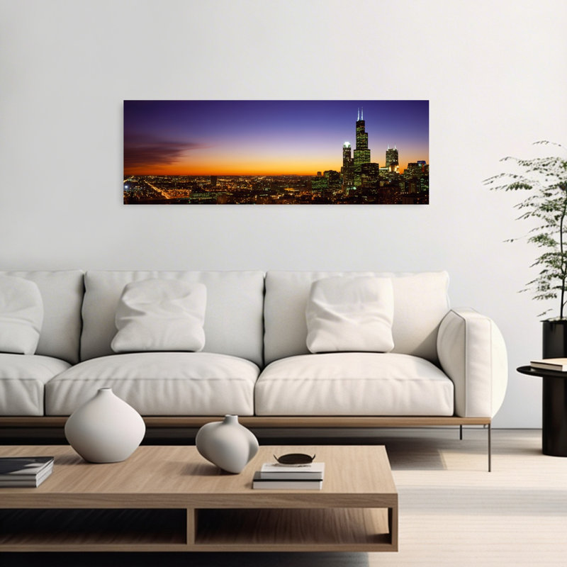 Night Chicago IL USA by Mark Segal - Wrapped Canvas Panoramic Print, 40.64 cm H x 121.92 cm W