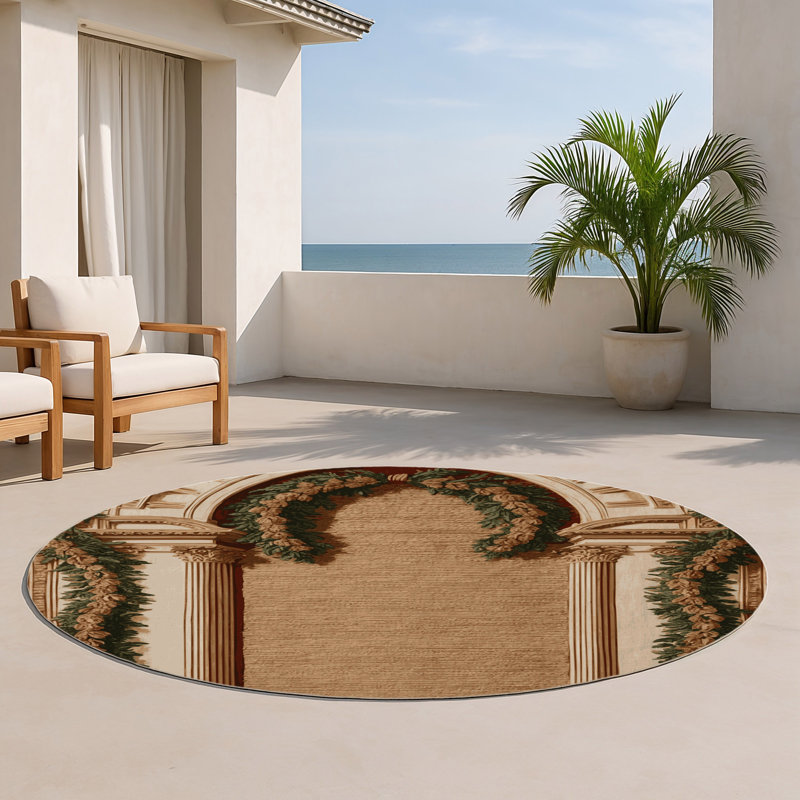 Tapis d'intérieur et d'extérieur brun français, Rond 5 pi