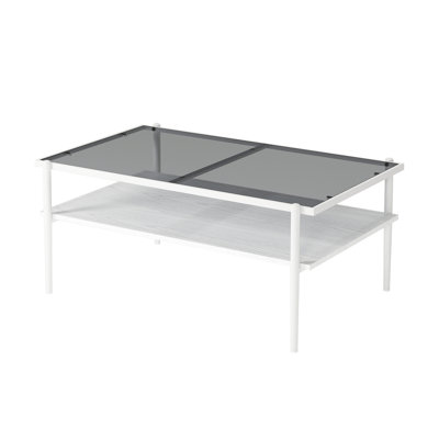 Rectangle Coffee Table With Gray Tempered Glass Top And Golden Legs, Modern Table For Living Room