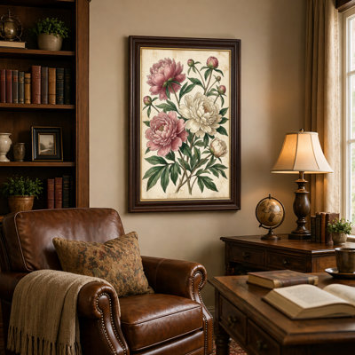 Art mural antique sur toile encadré doré pour le salon, la chambre à coucher, le bureau ou le vestibule - décoration murale décorative avec art floral