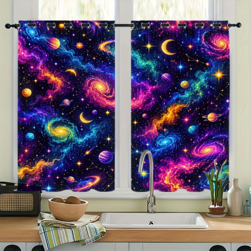 2Pcs Vibrant Galaxy Nebula Space Print Grommet Blackout Curtains, Dreamy Cosmic Pattern, Thermal Insulated Sun Blocking, Noise Reducing & Privacy Protection, Room Darkening Stylish Indoor Home Decor for Bedroom, Living Room, Teen Room