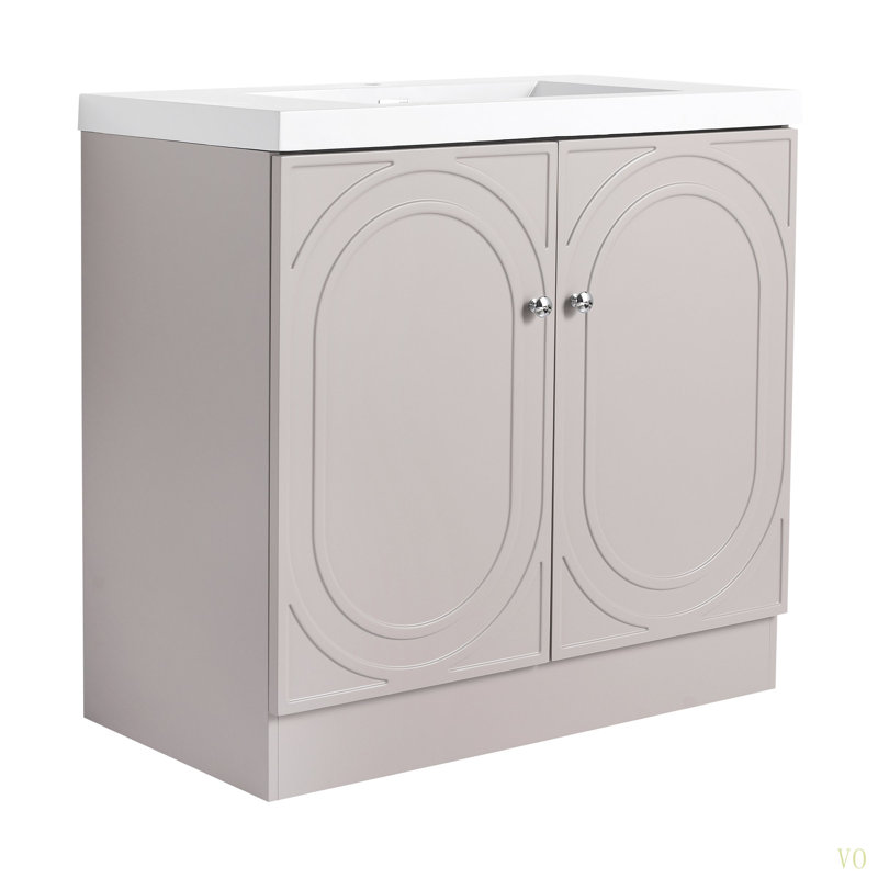 Meuble-lavabo sur pied 36 po avec lavabo en résine 2 portes d'armoire à fermeture en douceur (emballage KD)