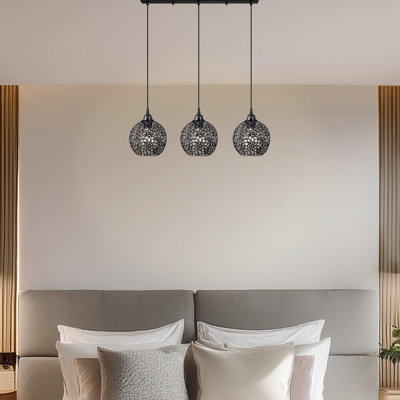 Luminaire suspendu pour îlot de cuisine 3 lumières à hauteur réglable avec capuchon en métal