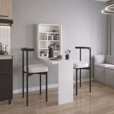 Siena Wall-Mounted Bar Cabinet with Fold-Down Table – White