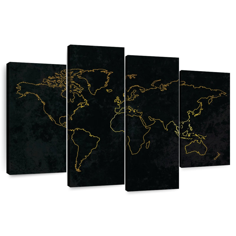 Aliaz Gold Outline World Map, 54" H x 84" W