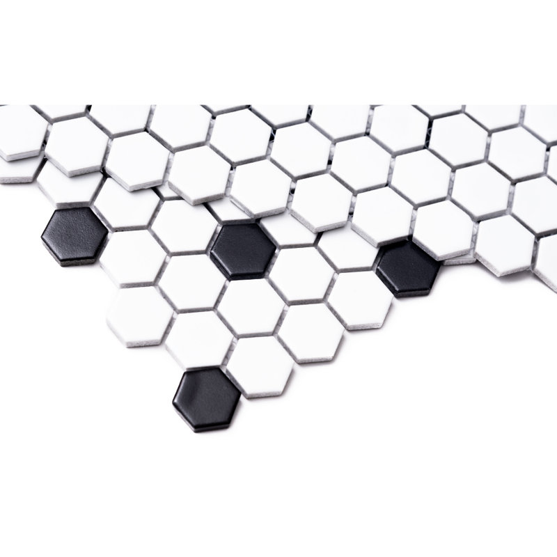HoneyComb Remi 12" X 12" Porcelain Mosaic Wall and Floor Tile, Black/White