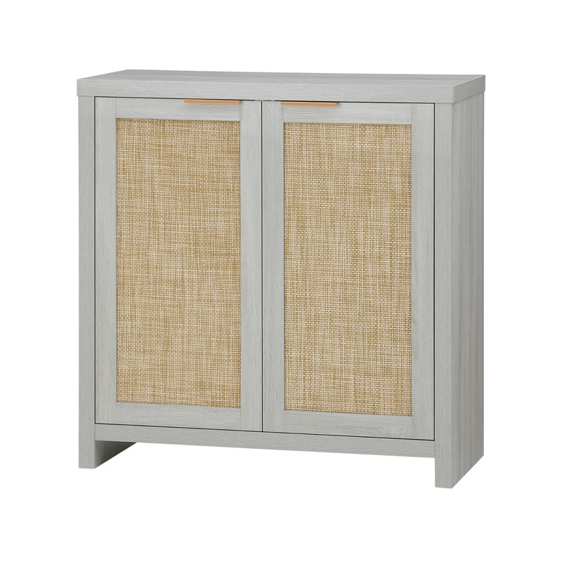 Storage Sideboard Cabinet with Rattan Doors and Adjustable Shelves, Pale Oak