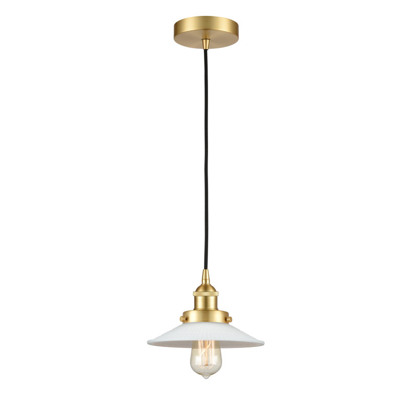 Luminaire suspendu conique à 1 lumière Cahaba, Blanc mat, Or satiné