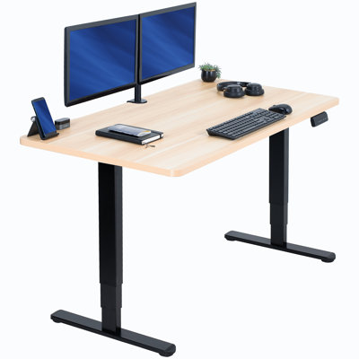 Bureau debout électrique 55 "x 28" VIVO, plateau de table en bois clair, structure noire