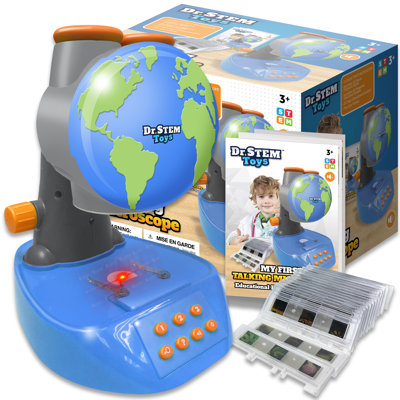 Dr STEM: My First Talking Microscope - Trousse d'examens scientifiques, plateforme lumineuse, 20 diapos avec 60 échantillons, 120 faits de quiz, mise au point réglable, enfants 3+