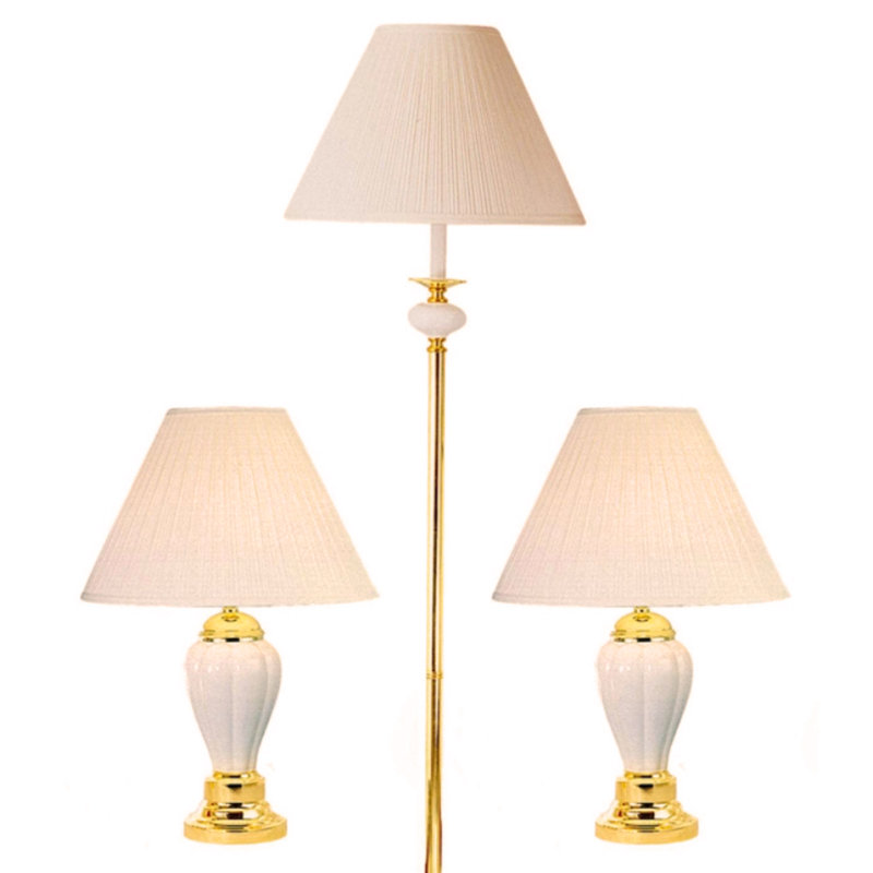Ensemble de 3 lampes en céramique, lampes de table et de plancher, finition ivoire, Ivoire ivoire