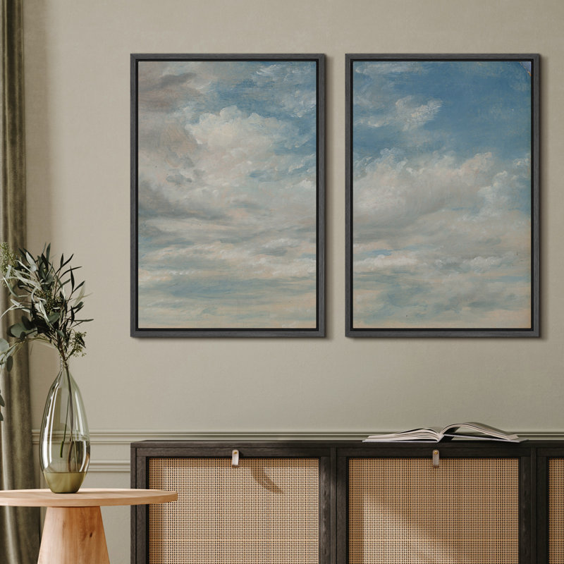 "Clouds In Blue Sky Rustic Nature" French Country, reproduction d'art sur toile encadrée 2 pièces, Noir