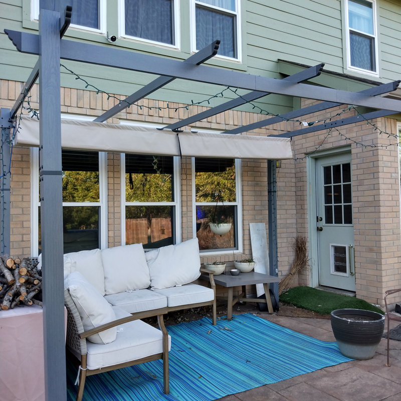 Pergola en aluminium mauve avec auvent, Kaki, H 96,5 po x l 158 po x P 118 po